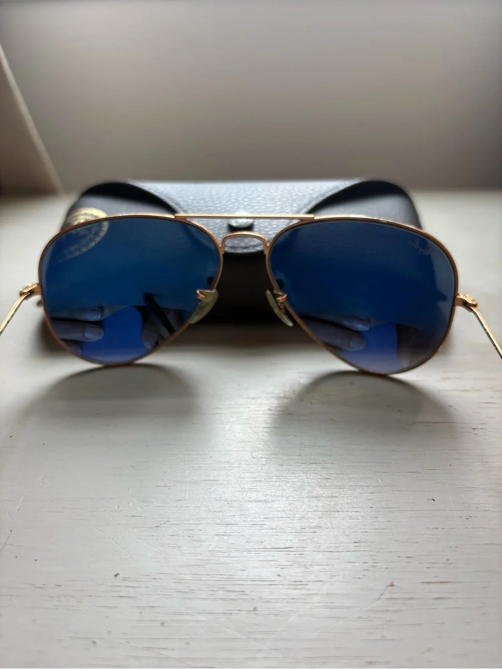 Ray-Ban Gold Frame Aviator Sunglasses with Black Lenses